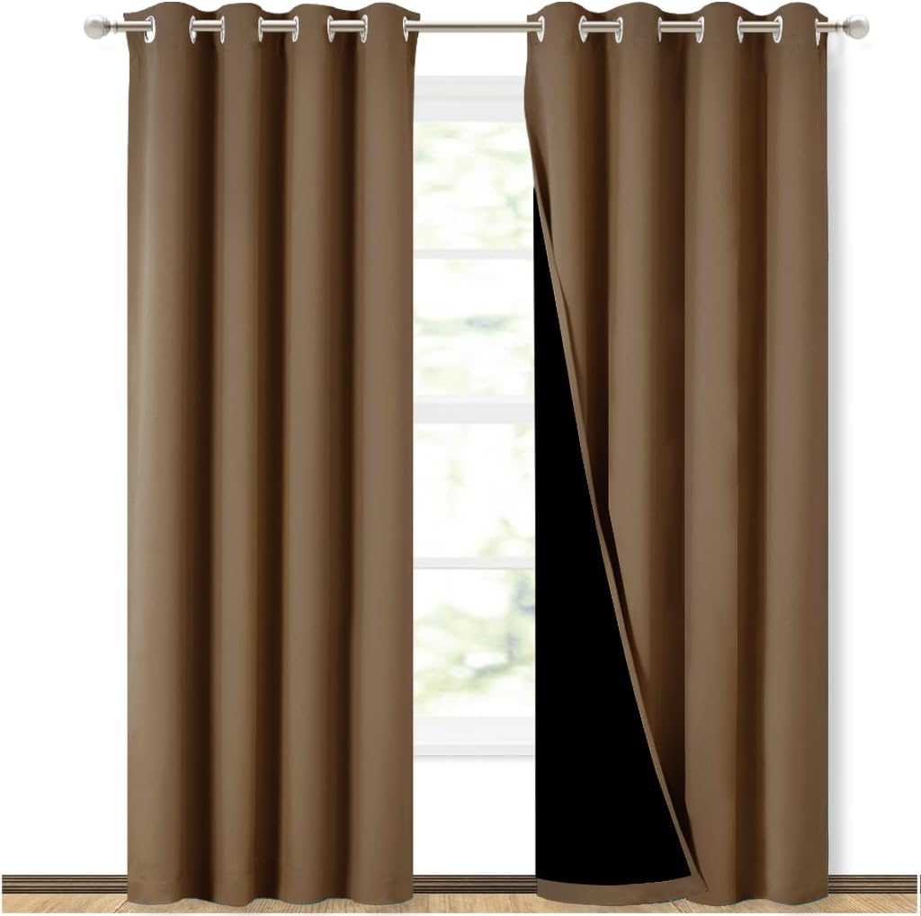 NICETOWN 100% Blackout Window Curtain Panels, Heat and Cold Blocking Drapes with Black Liner for Nursery, 84 inches Drop Thermal Insulated Draperies (Gold Brown, 2 Pieces, 52 inches Wide Each Panel)