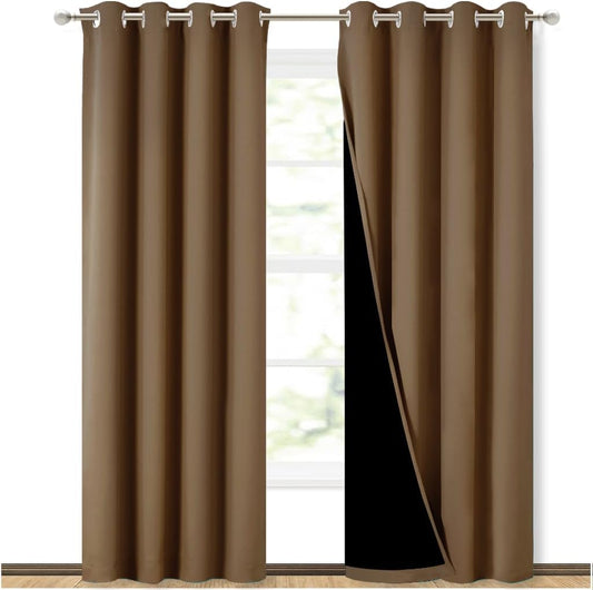 NICETOWN 100% Blackout Window Curtain Panels, Heat and Cold Blocking Drapes with Black Liner for Nursery, 84 inches Drop Thermal Insulated Draperies (Gold Brown, 2 Pieces, 52 inches Wide Each Panel)