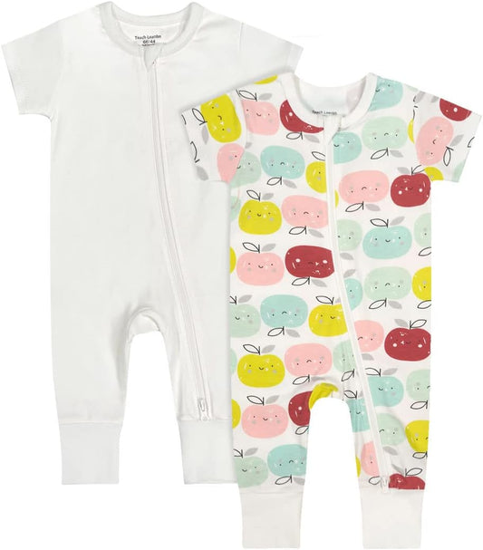 Teach Leanbh Baby Boys Girls 2 Pack 2 Way Zipper Footless Pajamas Cotton Short Sleeve Printing Romper Sleep and Play
