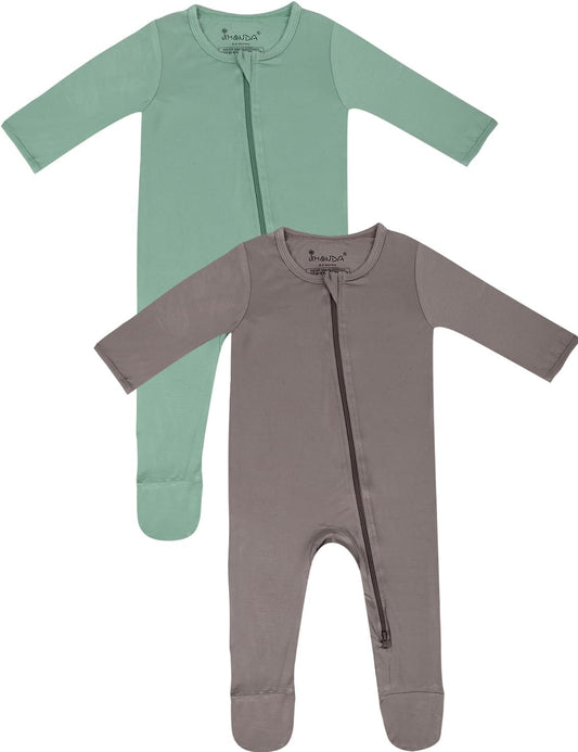 Jimonda Bamboo Baby Pajamas,Unisex Boys Girls One-Piece Footies,Long Sleeve Sleepers 2-Way Zip closure Romper
