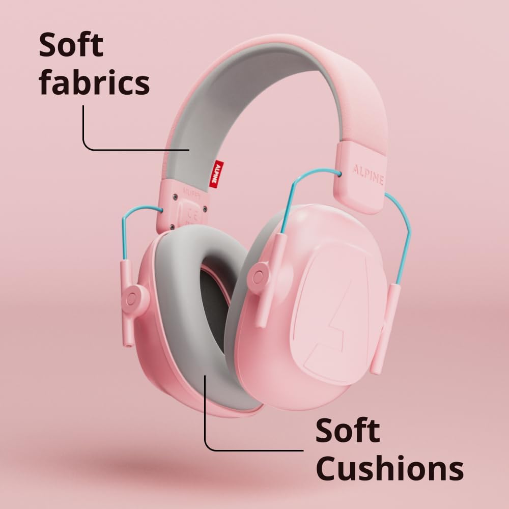 Alpine Muffy Kids - Hearing Protection - CE & ANSI Certified - Adjustable for Ages 3-16 years - Noise Cancelling Headphones - 25dB Sound Reduction Ideal for Protection and Concentration Aid - Pink