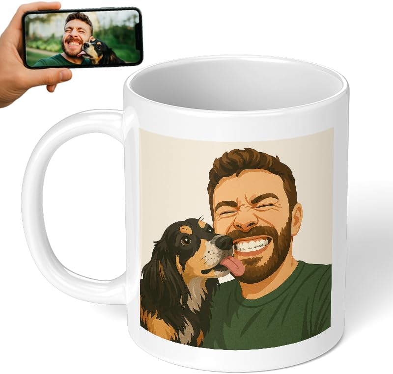 Personalized Coffee Mug, Custom Drawing Portrait Gift, Funny Customized Coffee Gift for Men & Women, Custom Mugs with Pictures, White 11oz Customized Ceramic Tea Cup