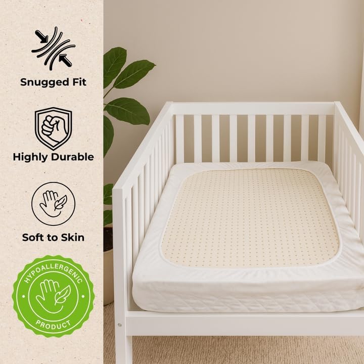 Organic Cotton Crib Mattress Protector - Water Resistant Fitted Sheet Liner Pad, Skin Friendly, Chemical-Free Pure Cotton [GOTS-Certified] - Made in USA (Mini Crib (38"x24"))