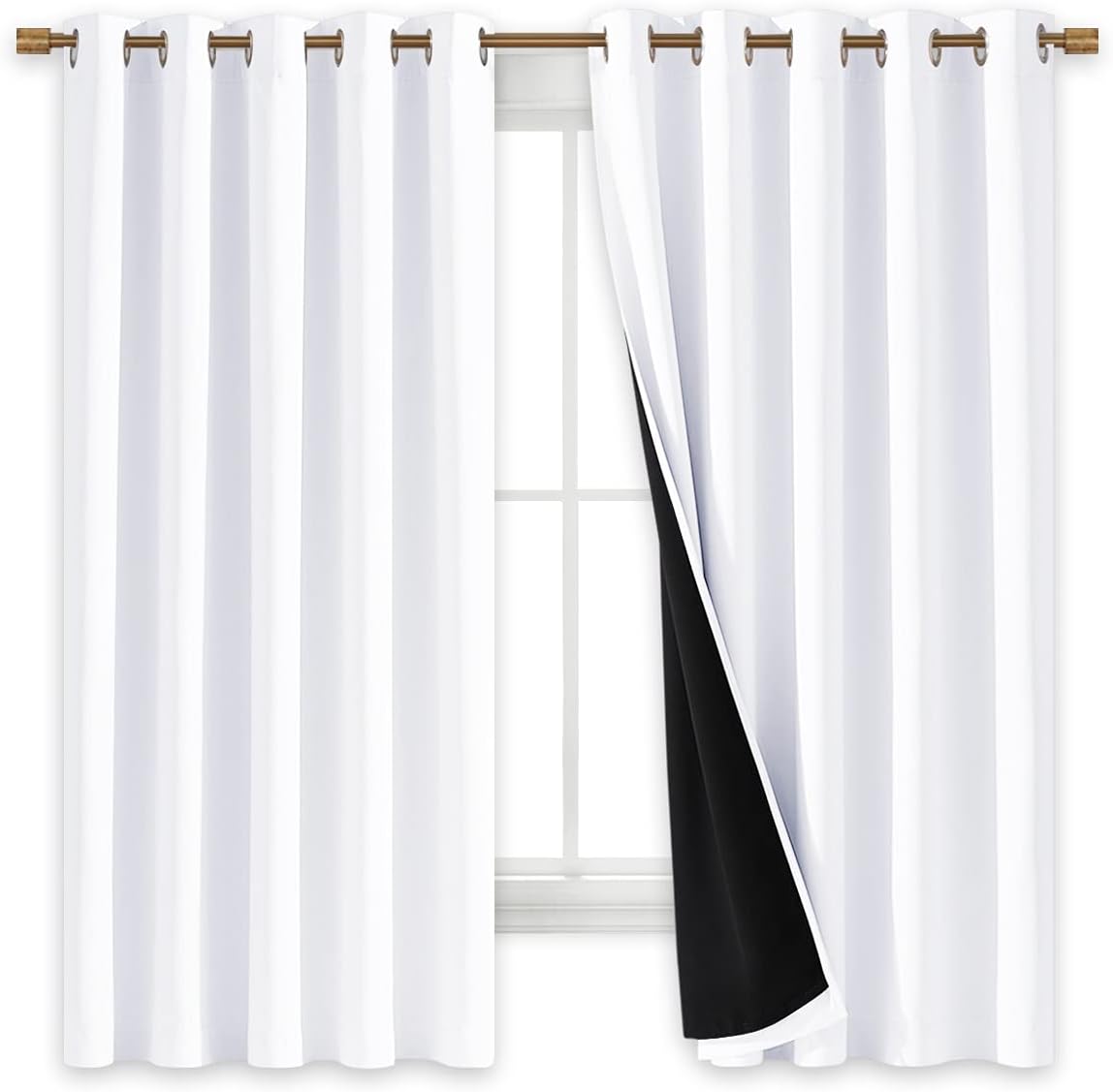 NICETOWN White 100% Blackout Lined Curtains, 2 Thick Layers Completely Blackout Window Treatment Thermal Insulated Drapes for Kitchen/Bedroom (1 Pair, 70 inches Width x 63 inches Length Each Panel)