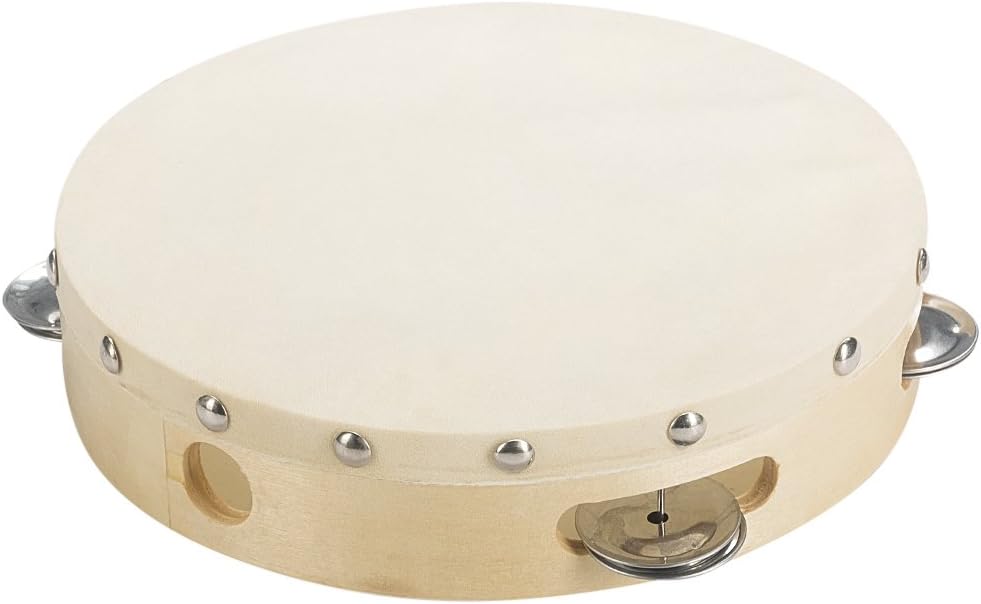 Tosnail 8" Wood Handheld Tambourine - Single Row 5 Pairs Jingles