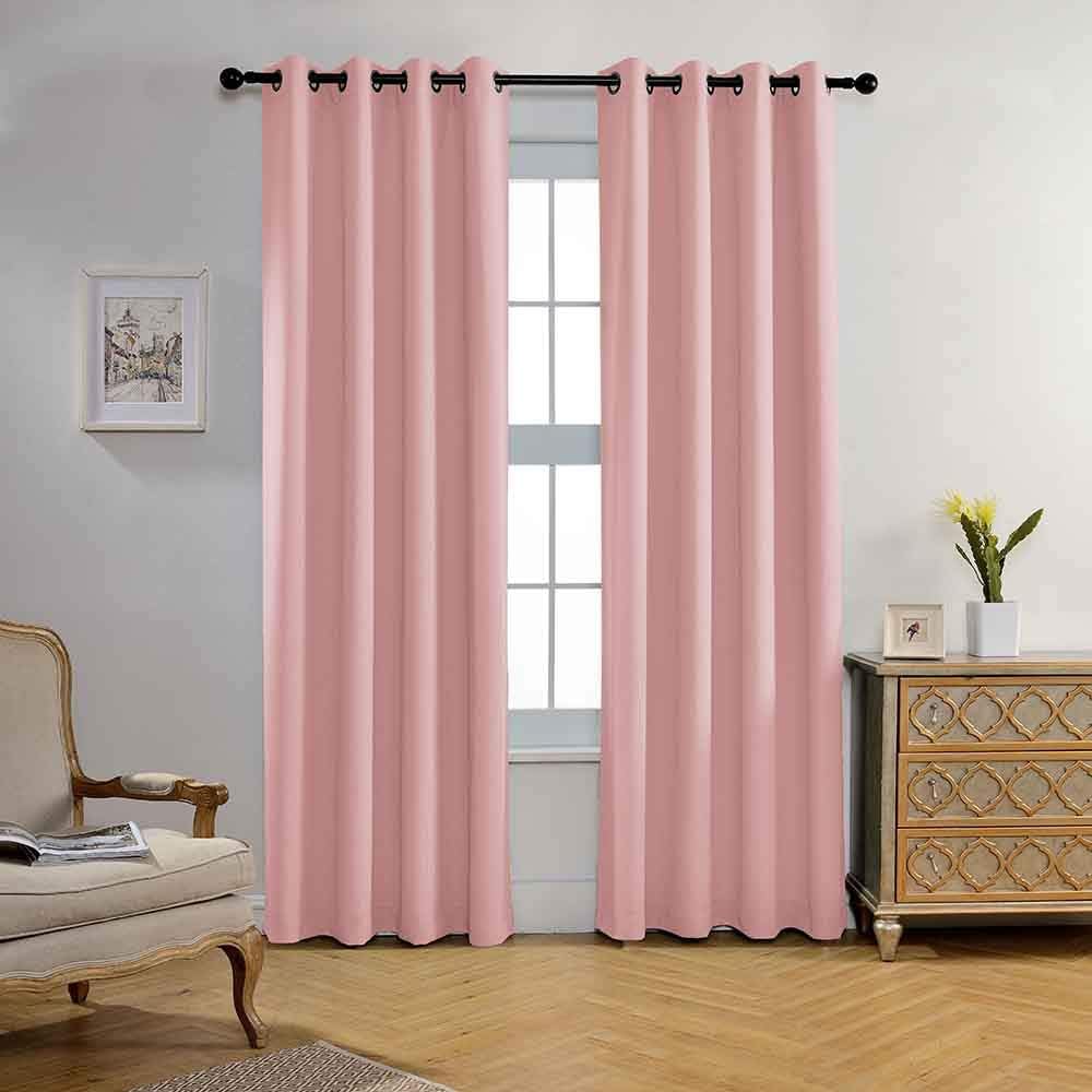 MIUCO Blackout Curtains Room Darkening Curtains Textured Grommet Curtains for Kids Bedroom Set of 2 52x84 Inch Pink