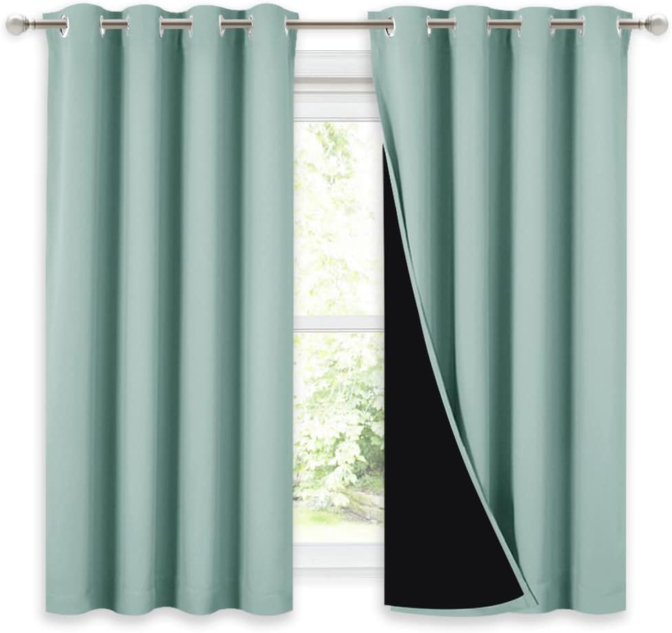 NICETOWN 100% Blackout Curtains 54 inches Long, Double-Deck Completely Blackout Window Treatment Thermal Insulated Lined Drapes for Small Window (Aqua Blue, 1 Pair, 52 inches Width Each Panel)