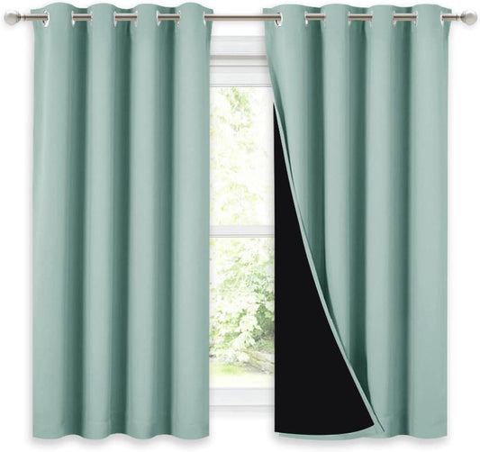 NICETOWN 100% Blackout Curtains 54 inches Long, Double-Deck Completely Blackout Window Treatment Thermal Insulated Lined Drapes for Small Window (Aqua Blue, 1 Pair, 52 inches Width Each Panel)