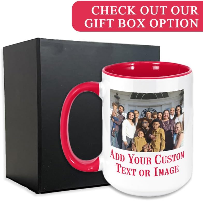 Personalized Coffee Mug, Custom Photo Text 15 Oz Ceramic Mug, Customized Picture Name Tea Cup, Unique Gift Idea, Taza Cafe Personalizadas Fotos, Cute Custom Gifts Mom Women Men, Mother's Day, Red