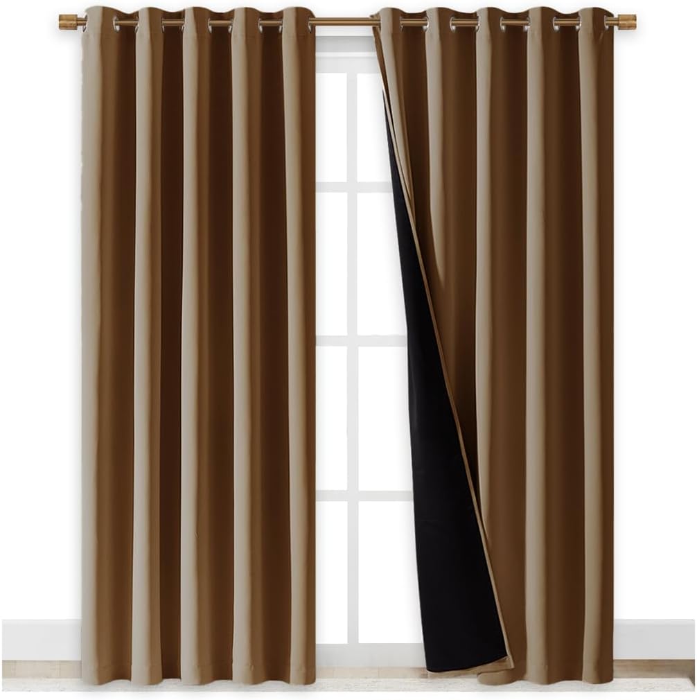 NICETOWN Full Shade Curtain Panels, Gold Brown, 70 x 84 inch, Pair of Energy Smart & Noise Blocking Out Blackout Drapes for Dining Room Window, Thermal Insulated Guest Room Lined Window Dressing