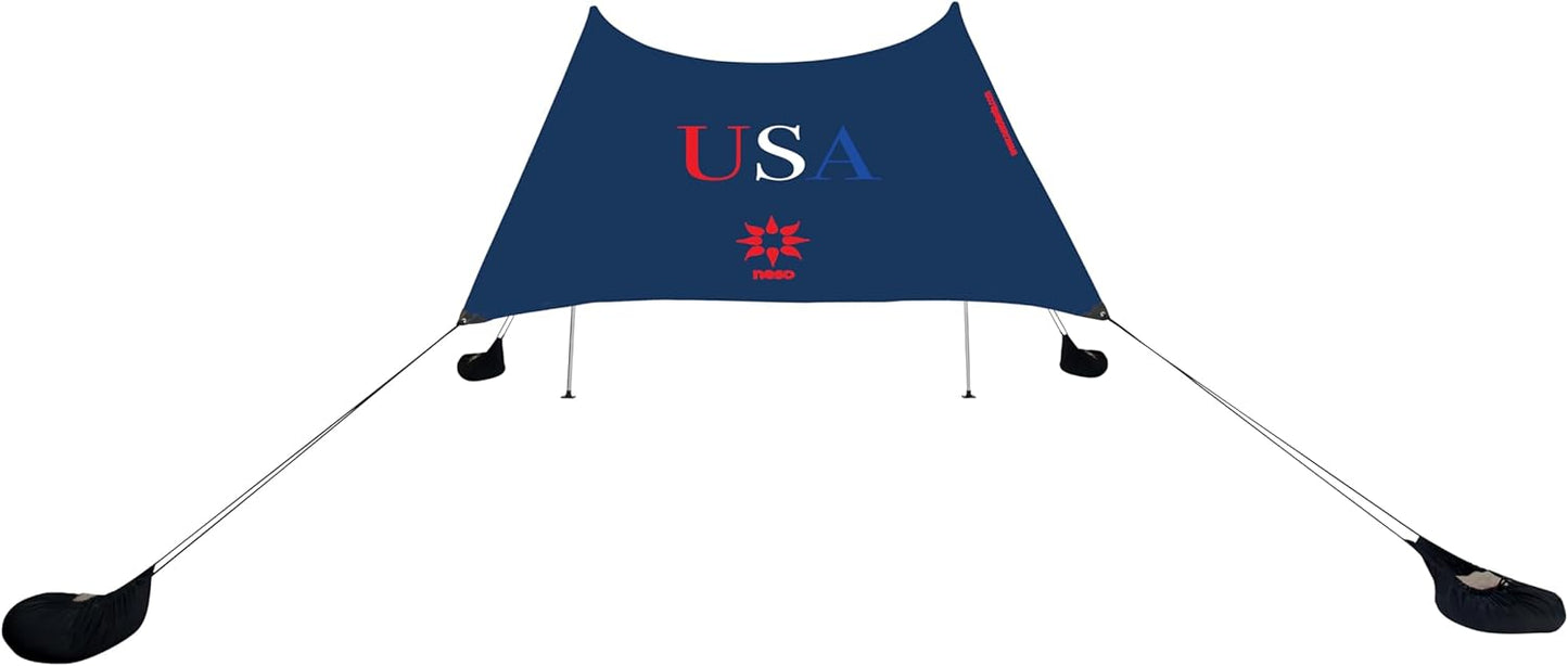 Neso Tents Beach Tent with Sand Anchor, Portable Canopy Sunshade - 7' x 7' - Patented Reinforced Corners (Red/White/Blue)