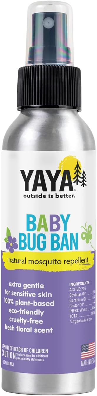 YAYA ORGANICS Baby Bug BAN – All-Natural, Proven Effective Repellent for Babies, Children and Sensitive Skin (4 Ounce Spray)