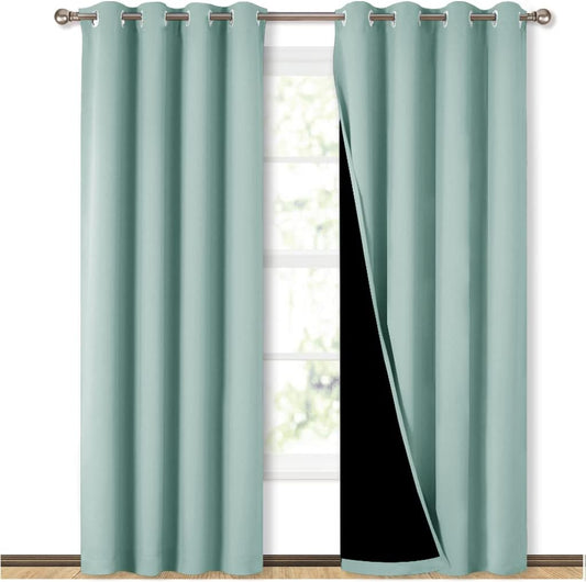 NICETOWN Aqua Blue 100% Blackout Curtain Set, Thermal Insulated & Energy Efficiency Window Draperies for Guest Room, Full Shading Panels for Shift Worker and Light Sleepers, 52W x 84L, 2 PCs