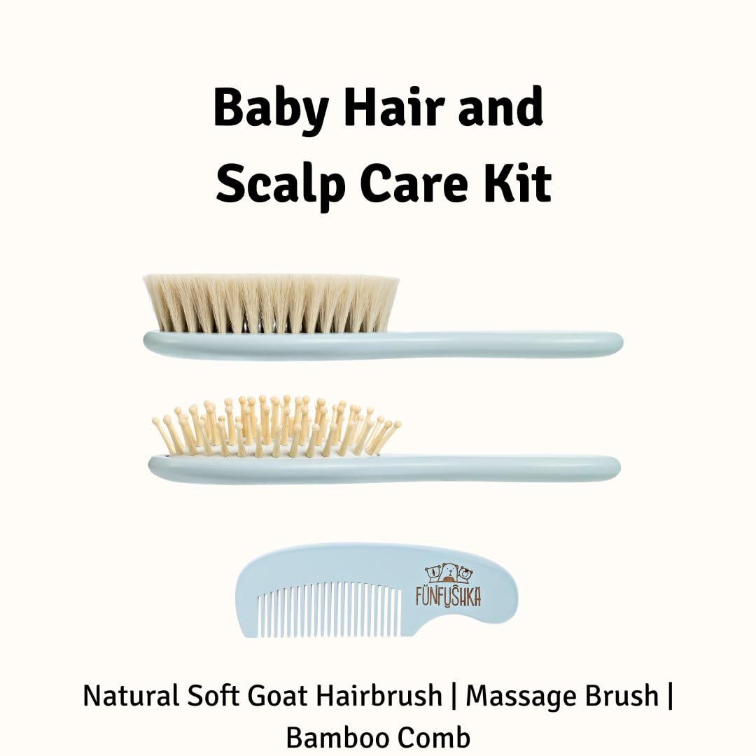 Baby Hair Brush Set for Newborns - Baby Brush and Comb Set - Ultra Soft Goat Hair Bristles, Perfect for Cradle Cap, Newborn Showers & Registries Gift, Comb Brush for Girls & Boys (Sky)