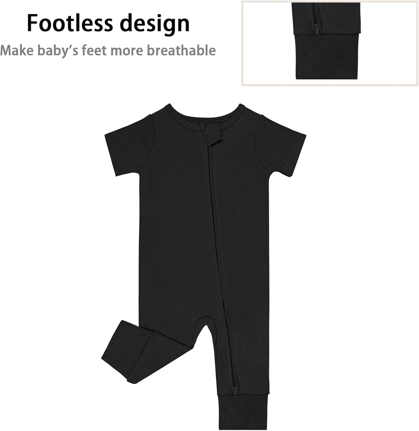 GUISBY Footless Short Sleeve Baby Pajamas with Zipper Cotton Infant Sleepwear