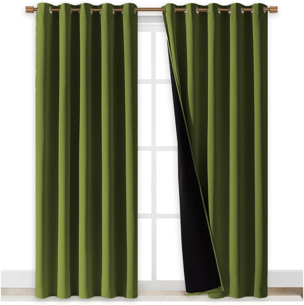 NICETOWN Full Shade Curtain Panels, Olive Green, 70 x 84 inch, Pair of Energy Smart & Noise Blocking Out Blackout Drapes for Dining Room Window, Thermal Insulated Guest Room Lined Window Dressing