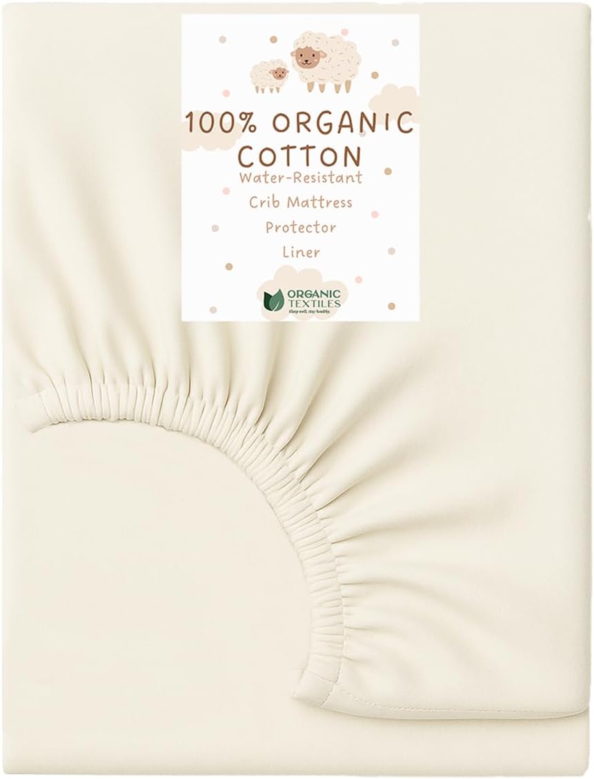 Organic Cotton Crib Mattress Protector - Water Resistant Fitted Sheet Liner Pad, Skin Friendly, Chemical-Free Pure Cotton [GOTS-Certified] for Mini Sleeper (31"x18") - Made in USA