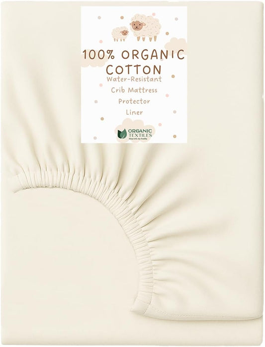 Organic Cotton Crib Mattress Protector - Water Resistant Fitted Sheet Liner Pad, Skin Friendly, Chemical-Free Pure Cotton [GOTS-Certified] for Cradle (36"x18") - Made in USA
