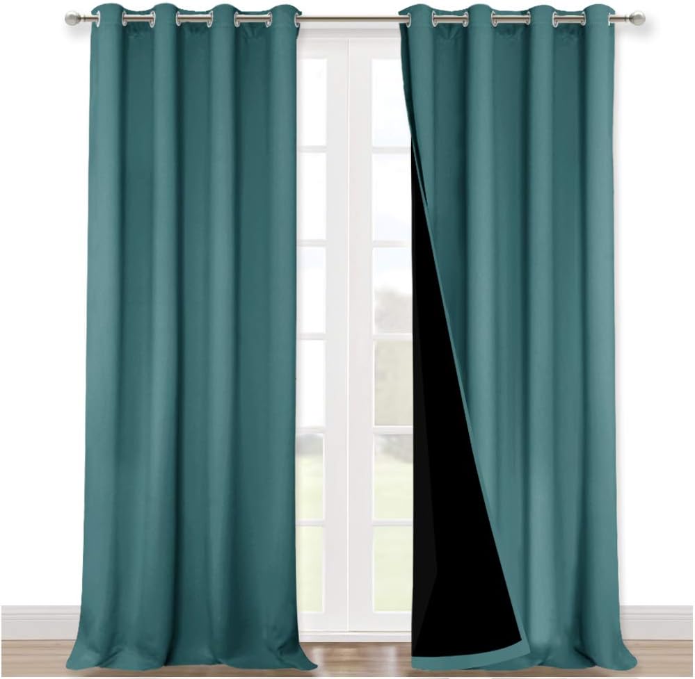 NICETOWN 100% Blackout Curtains for Windows, Pack of 2, Peacock Teal, 52" W x 120" L, Super Heavy-Duty Black Lined Total Darkness Drapes for Bedroom, Privacy Assured Window Treatment for Patio