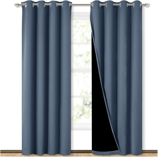 NICETOWN 100% Blackout Curtains 84 inches Long, Pair of Energy Smart & Noise Blocking Out Drapes for Baby Room Window, Thermal Insulated Guest Room Lined Window Dressing (Stone Blue, 52 inches Wide)