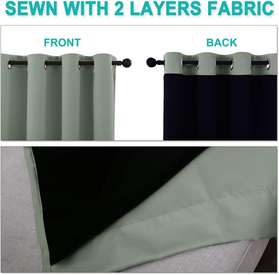 NICETOWN 100% Blackout Blinds, Set of 2, 46" x 102", Greyish Green, Laundry Room Decor Window Treatment Curtains for Large Patio Sliding Door, Thermal Insulated Curtains for Bedroom