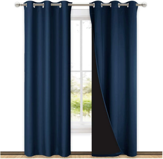 NICETOWN Blackout Room Warming Curtains 80 inches Long, Full Light Blocking Drapes with Black Liner for Nursery, Thermal Insulated Draperies for Hall, Villa (Navy Blue, 2 Pieces, 42" Wide Each Panel)