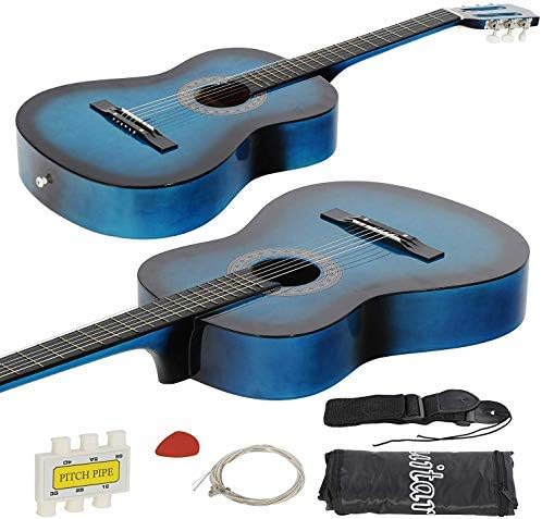 Smartxchoices 6 String 38" Acoustic Guitar w/Gig Bag Strap Pitch Pipe Extra Strings Set Pick for Kids Beginners Starter Youths Students Right-handed（Blue）