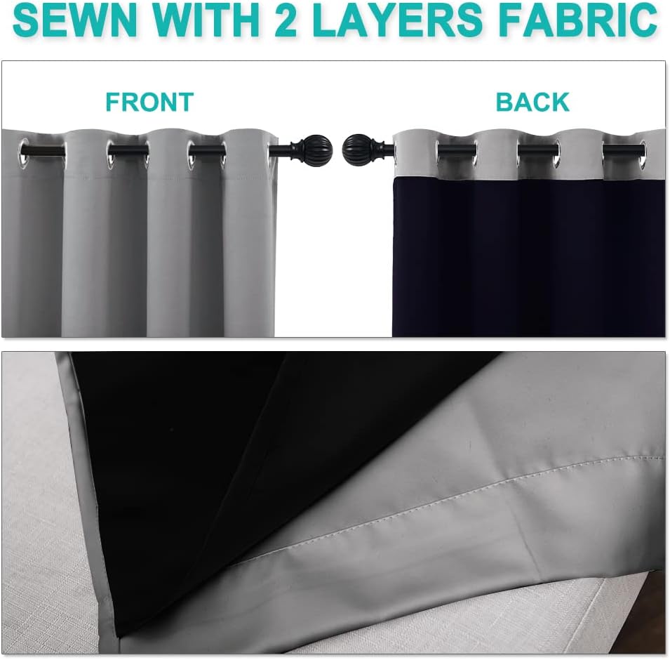 NICETOWN Full Shade Curtain Panels, Pair of Energy Smart & Noise Blocking Out Blackout Drapes for Dining Room Window, Thermal Insulated Guest Room Lined Window Dressing(Silver Grey, 37 x 50 inch)