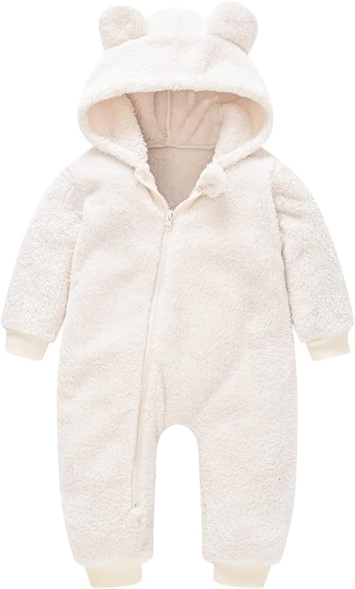 Baby Fleece Jumpsuits Infant Bear Ear Snowsuit Newborn Hooded Romper Warm Coat