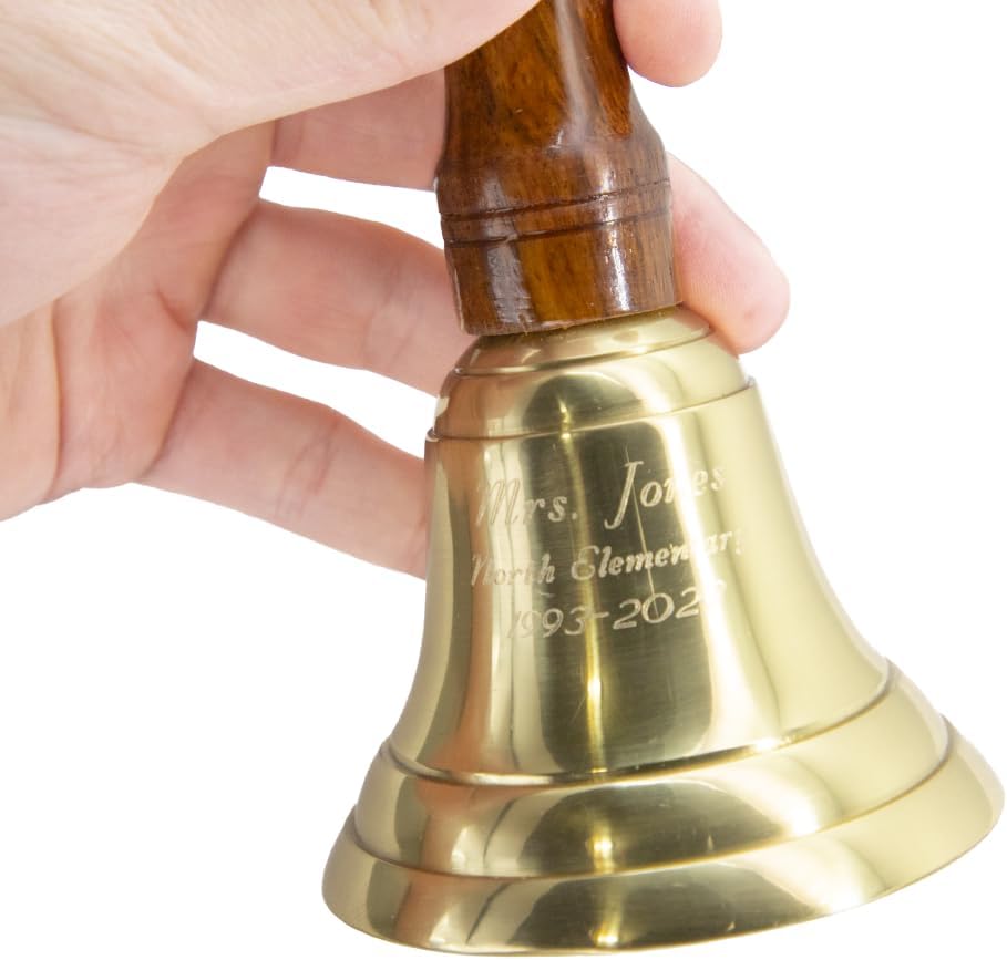 Engravable Brass Bell - Brass School Bell - Teacher Handbell - Great Gift for Teachers - Bell for Weddings and Other Occasions