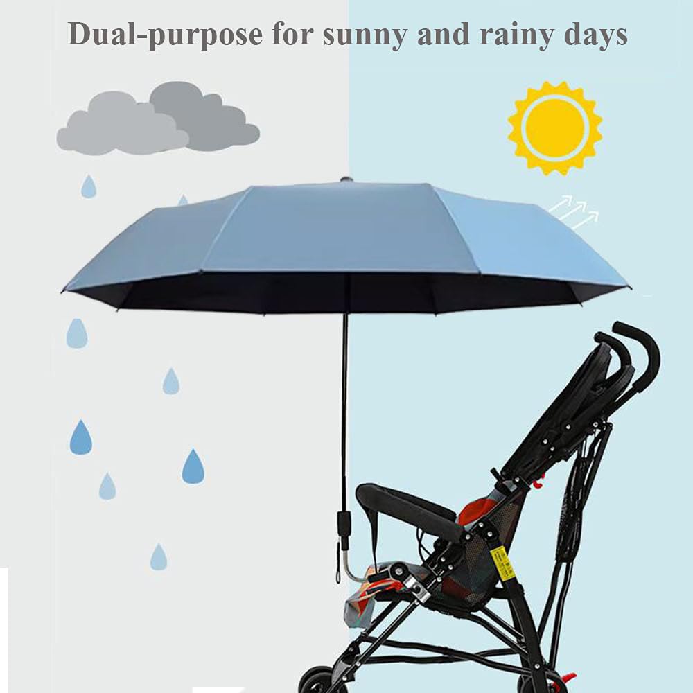 Universal Baby Parasol, Baby Stroller Sun Shade Sun Protection Sun Shade for Strollers, Waterproof Umbrella for Trolley Bike, Bicycle Umbrella with Holder Clip Clamp (sky blue)