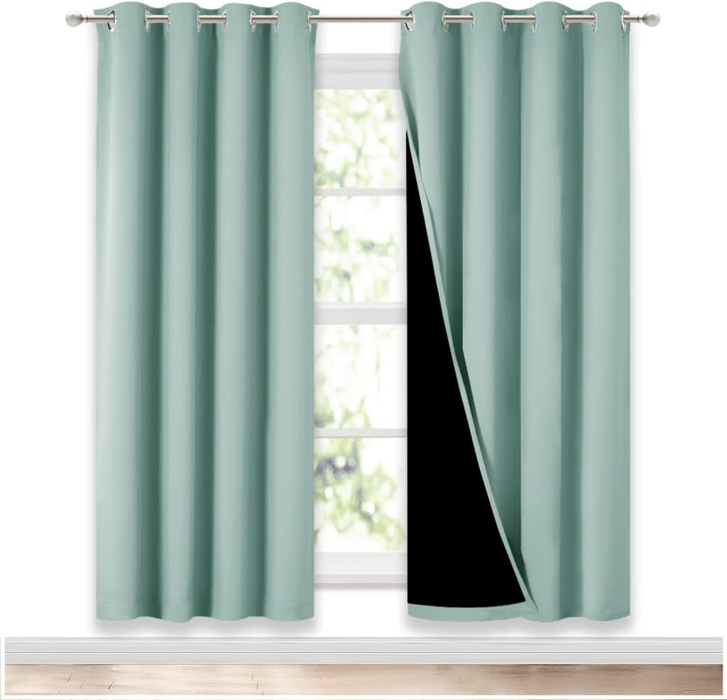 NICETOWN 100% Blackout Window Curtain Panels, Full Light Blocking Drapes with Black Liner for Nursery, 72-inch Drop Thermal Insulated Draperies (Aqua Blue, 2 Pieces, 52-inch Wide Per Panel)
