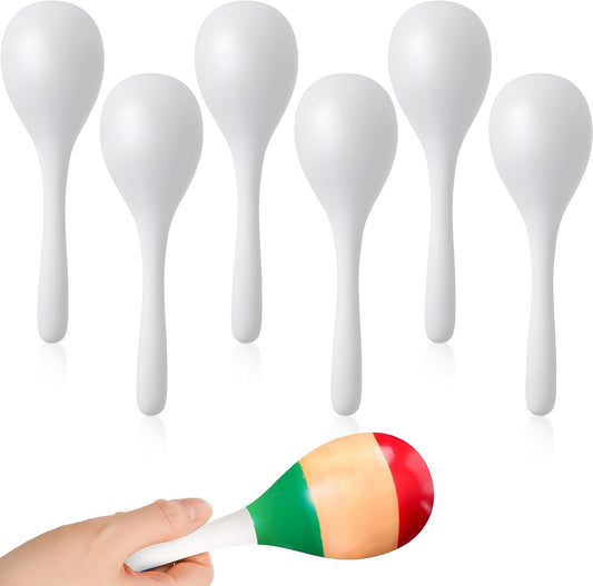 Leitee 6 Pcs DIY Wood Maracas Unfinished Hand Painted Maracas Party Favor Wooden Rumba Shakers Hand Percussion Rattles Musical Instruments with Clear Sound for Kid Adult (White)