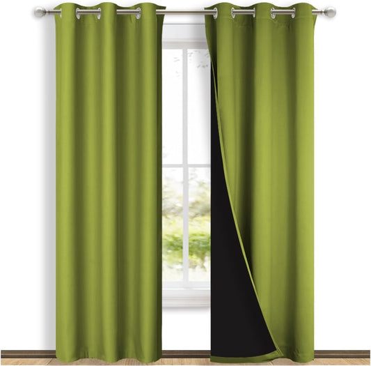 NICETOWN Blackout Curtains 80 inches Long, 2 Pieces, 42" Wide Each Panel, Fresh Green, Full Light Blocking Drapes with Black Liner for Nursery, Thermal Insulated Draperies for Hall, Villa