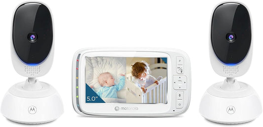 Motorola Nursery VM75 2-Camera Video Baby Monitor, 1000ft Range no WiFi 2.4 GHz Wireless, 5" Screen, 2-Way Audio, Pan/Tilt/Zoom, Room Temp, Lullabies, Night Vision (Renewed)
