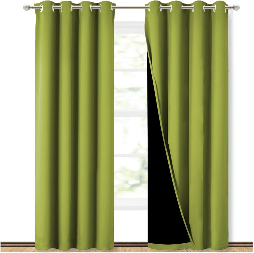 NICETOWN 100% Blackout Curtains 84 inches Long, Fresh Green, 52 inches Wide, Pair of Energy Smart & Noise Blocking Out Drapes for Baby Room Window, Thermal Insulated Guest Room Lined Window Dressing