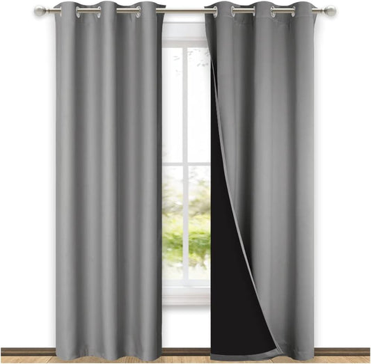 NICETOWN Blackout Curtains 80 inches Long, Full Light Blocking Drapes with Black Liner for Nursery, Thermal Insulated Draperies for Hall, Villa (Silver Grey, 2 Pieces, 42" Wide Each Panel)