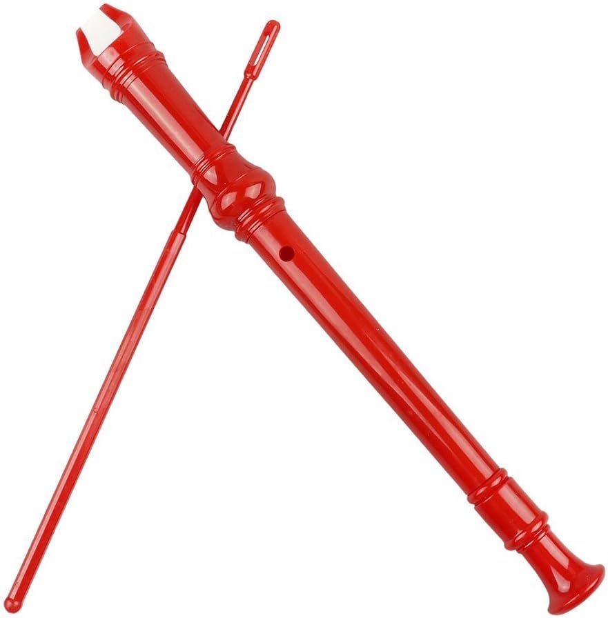 Mr.Power Soprano Recorder German Style C Key for Beginner Student Music Class 3 Piece ABS With Thumb Rest + Fingering Chart + Cleaning Stick + Carrying Bag (Red)