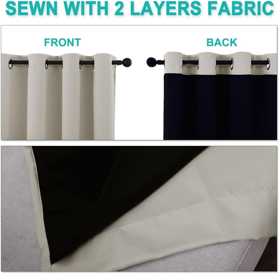 NICETOWN Natural Blackout Curtains 70 inches Long, 2 Pieces, 37" Wide Each Panel, Full Light Blocking Drapes with Black Liner for Nursery, Noise Reducing Thermal Insulated Draperies for Doorway