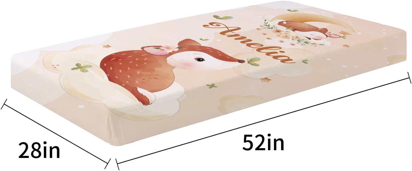 Personalized Baby Crib Bedding Set - Custom Name Fox Pattern 3 Pcs Set - Soft Blanket with Double Layer Dotted Backing, Fitted Sheet, Room Rug for Newborns Boys Girls Shower Gift