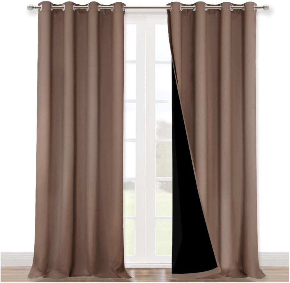 NICETOWN 100% Blackout Curtains Thermal, Noise Reduction and Privacy Curtains for Patio Door, Black Lined Blackout Drapes with Grommet Top, Cappuccino, 1 Pair, W52 x L120