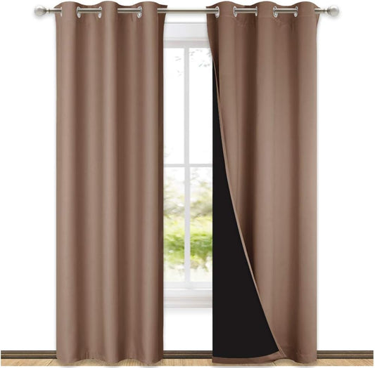 NICETOWN Blackout Curtains 80 inches Long, Full Light Blocking Drapes with Black Liner for Nursery, Thermal Insulated Draperies for Hall, Villa (Cappuccino, 2 Pieces, 42" Wide Each Panel)