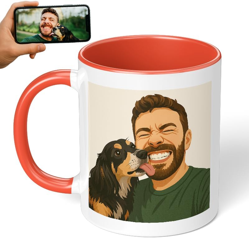 Personalized Coffee Mug, Custom Drawing Portrait Gift, Funny Customized Coffee Gift for Men & Women, Custom Mugs with Pictures, Orange 11oz Customized Ceramic Tea Cup