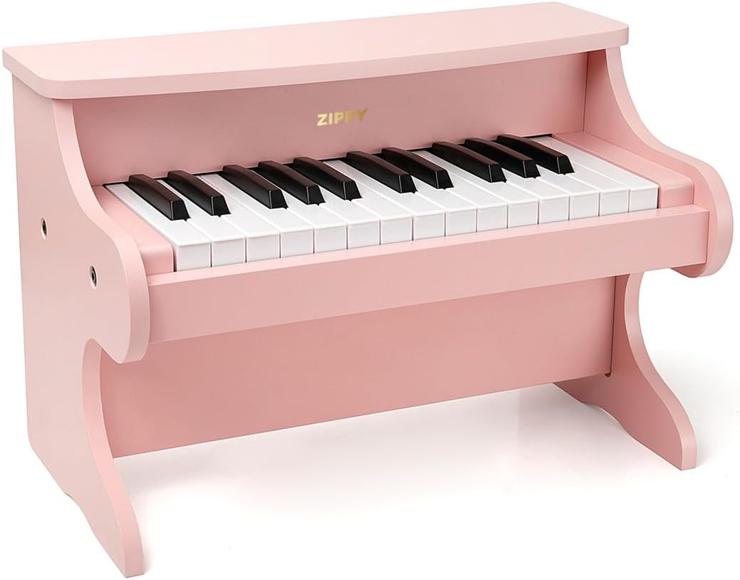 ZIPPY Kids Piano Keyboard, 25 Keys Digital Piano for Kids, Mini Music Educational Instrument Toy, Wood Toy for Toddlers Girls Boys (Pink)