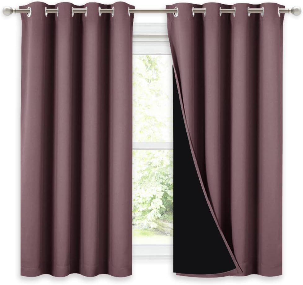 NICETOWN 100% Blackout Curtains 54 inches Long, Double-Deck Completely Blackout Window Treatment Thermal Insulated Lined Drapes for Small Window (Dry Rose, 1 Pair, 52 inches Width Each Panel)