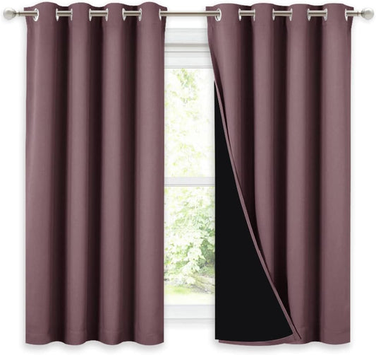 NICETOWN 100% Blackout Curtains 54 inches Long, Double-Deck Completely Blackout Window Treatment Thermal Insulated Lined Drapes for Small Window (Dry Rose, 1 Pair, 52 inches Width Each Panel)
