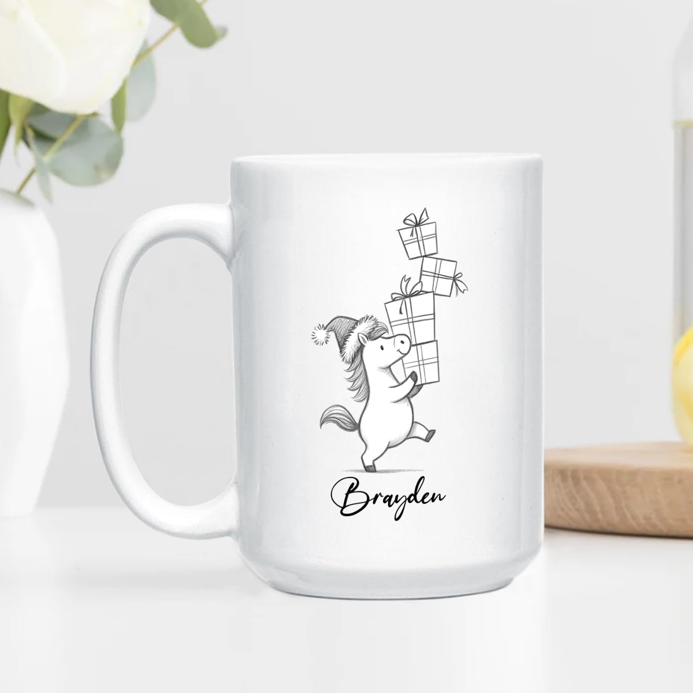Awesome Horse Coffee Mug Gift for Horses Lovers Brother Sister Birthday Christmas, Personalized Horses Accent Teacup, Customized Name Horse Ceramic Mug 11Oz 15Oz, Cute Animal White Cup Gift For Kids