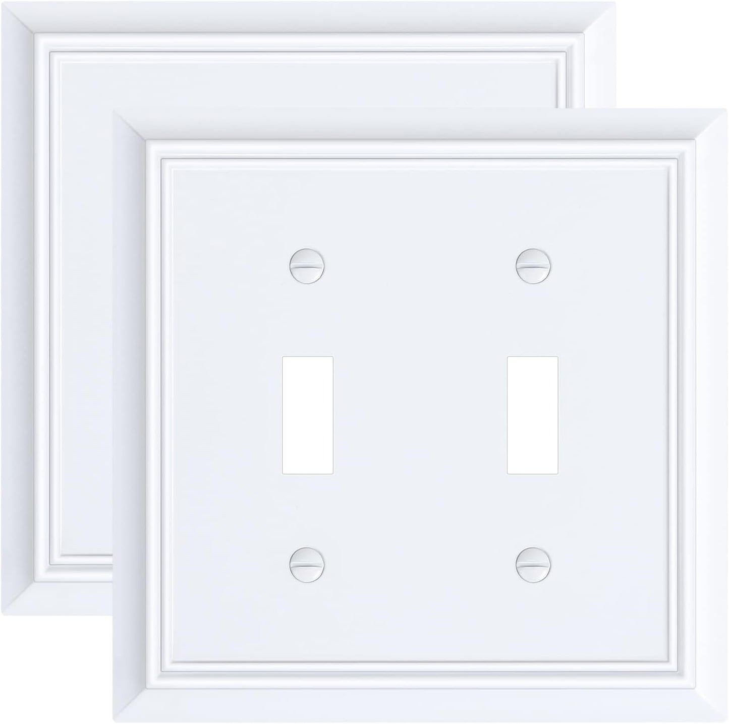 2-Pack Double Toggle Light Switch Cover Plate, Durable Natural Bamboo Fiber Decorative Switch Plate Covers, Pure White 2 Gang Wall Plate, Corrosion Resistant