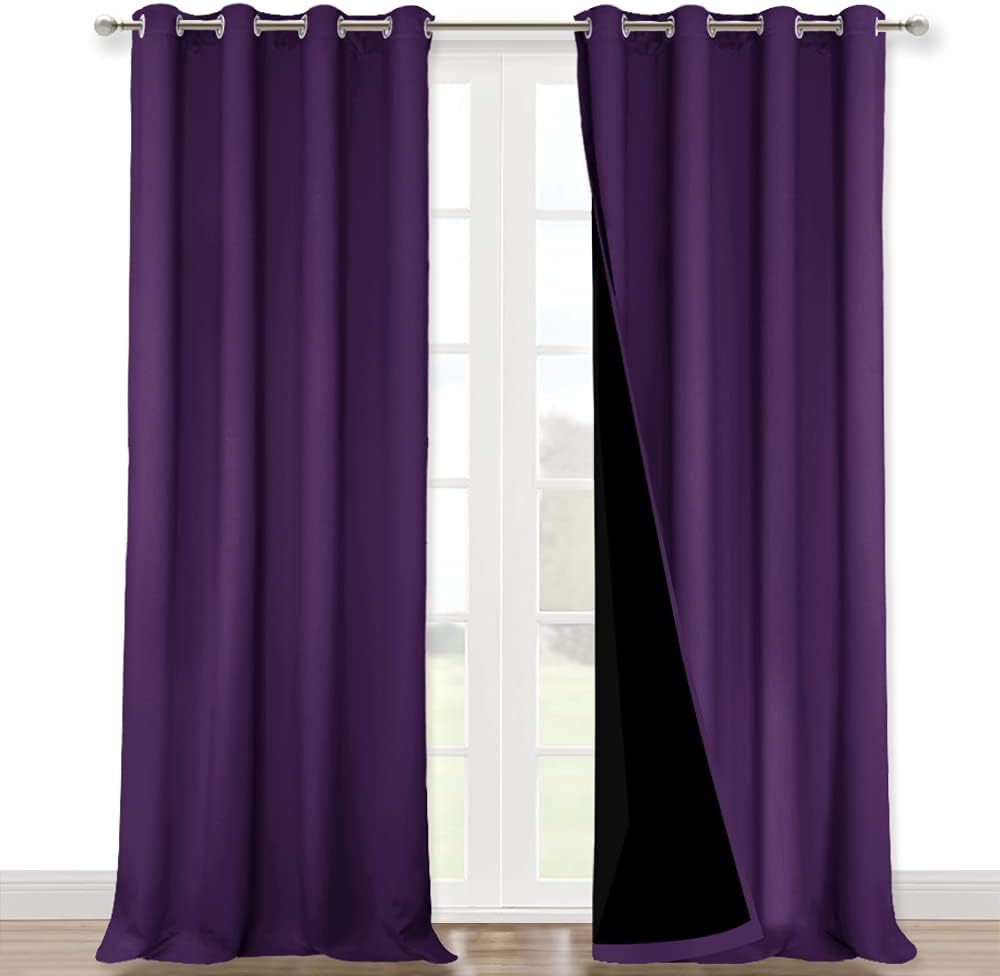 NICETOWN Full Shading Curtains 90 inches Long 2 Panels Set for Windows, Royal Purple, 52 inches W, Super Heavy-Duty Black Lined Blackout Curtains for Bedroom, Privacy Assured Window Treatment