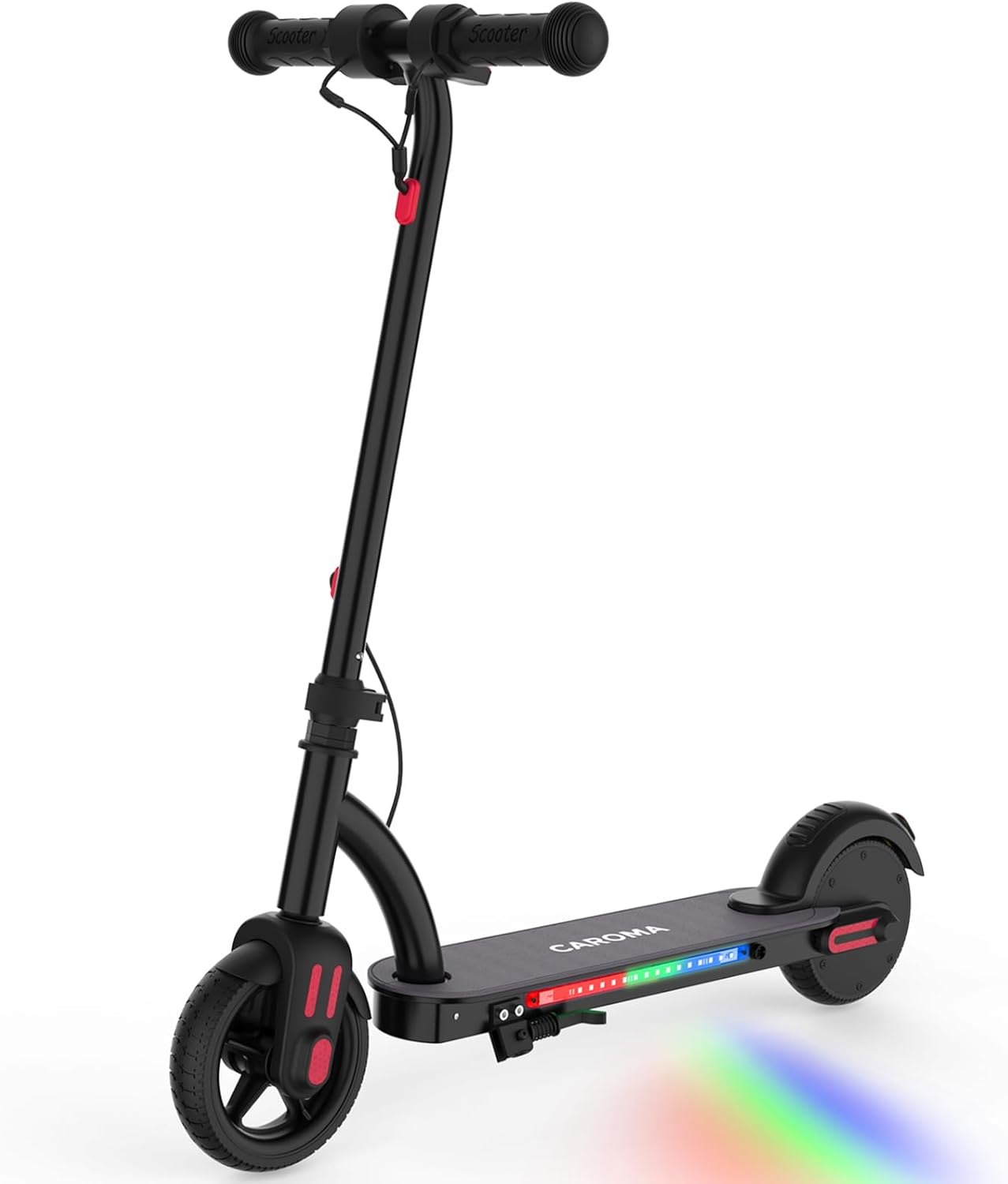 Caroma Electric Scooter for Kids Ages 6-12,150W/180WMotor,10 MPH Max Speed & 7 Miles,Colorful Lights,Adjustable Height & Speed,LED Display,Foldable Kids Electric Scooter 132 Lbs Max Load,Idea Gift